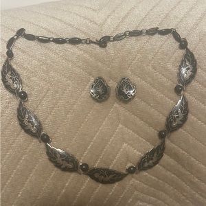 Siamese Silver dancing figure Necklace and clip earrings set - NOS